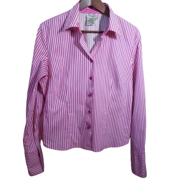 Fred David Button-Up Shirt Pink & White Strips SZ L - Picture 2 of 7